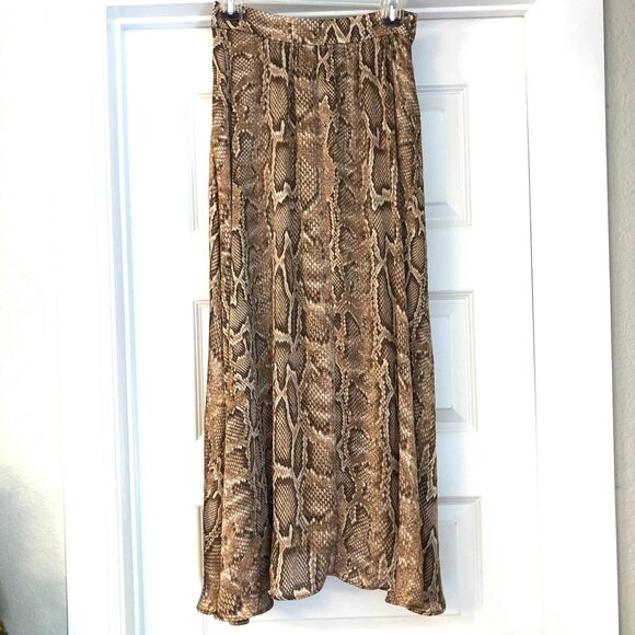 ZARA Silky Snake Print Button Down Front Maxi Skirt Tan S NWOT - Picture 5 of 6